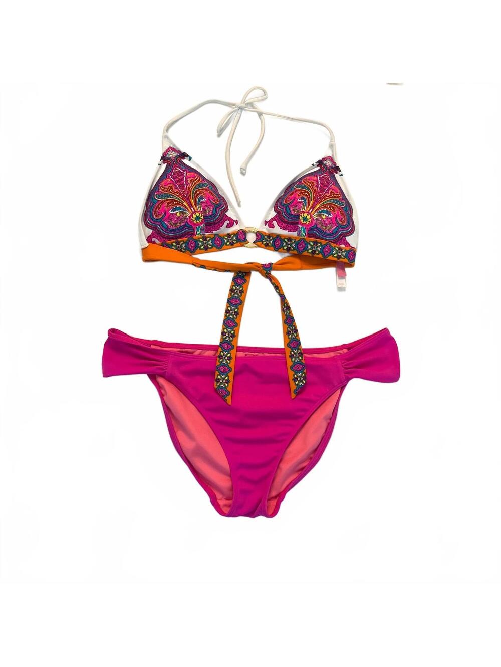 Vintage Y2K Boho Victoria’s Secret Bikini Pink Orange Paisley Sz Large Beach